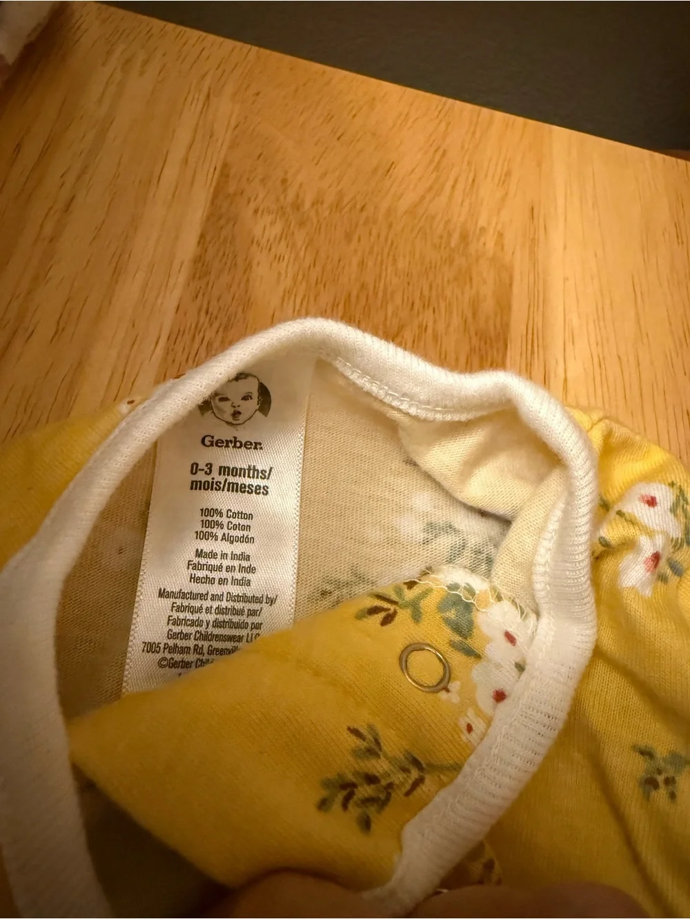 Gerber Yellow Floral Zip-Up Footed One-Piece 0-3mo